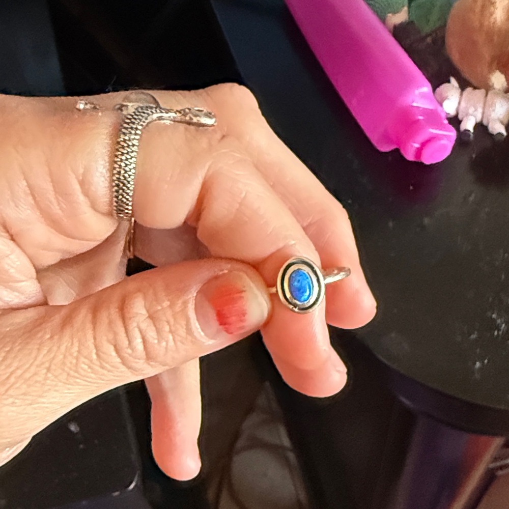 Sterling Silver Blue Opal Oval Ring
